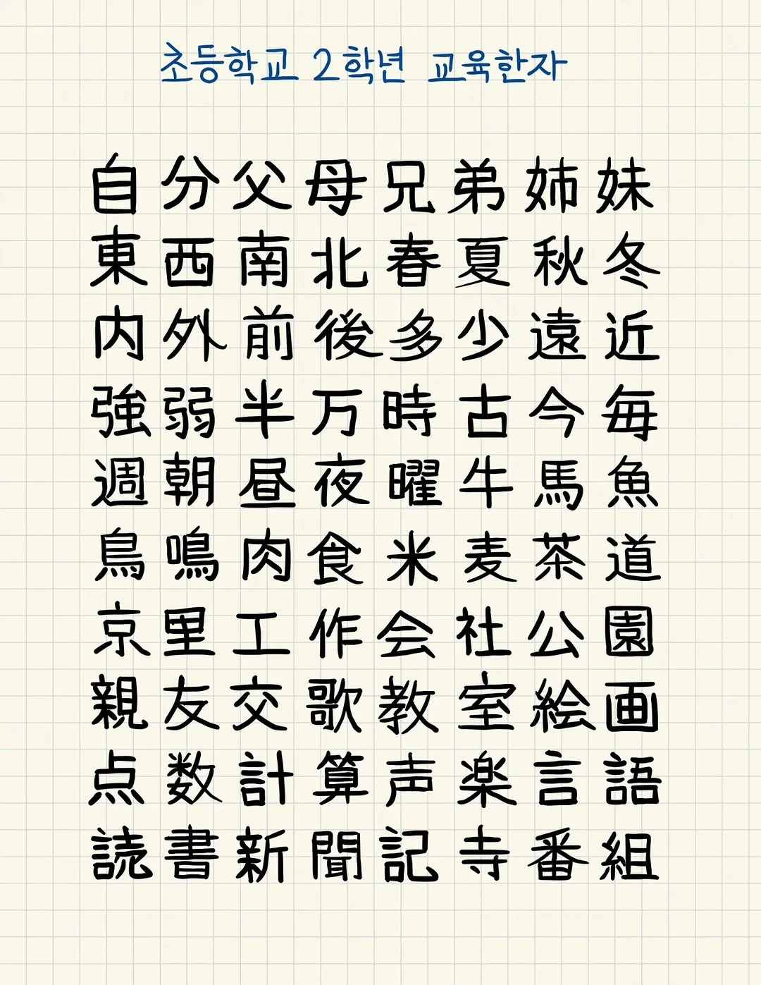 Song Baek-kyung, assignment, Chinese characters, elementary school, Japan