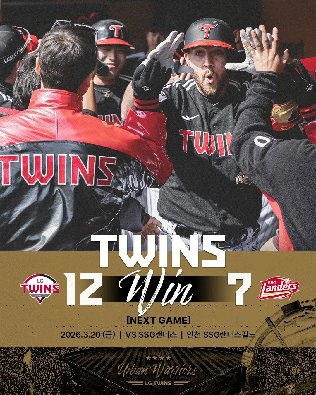 แอลจี ทวินส์ คว้าชัยอย่างขาดลอยในเกมอุ่นเครื่อง