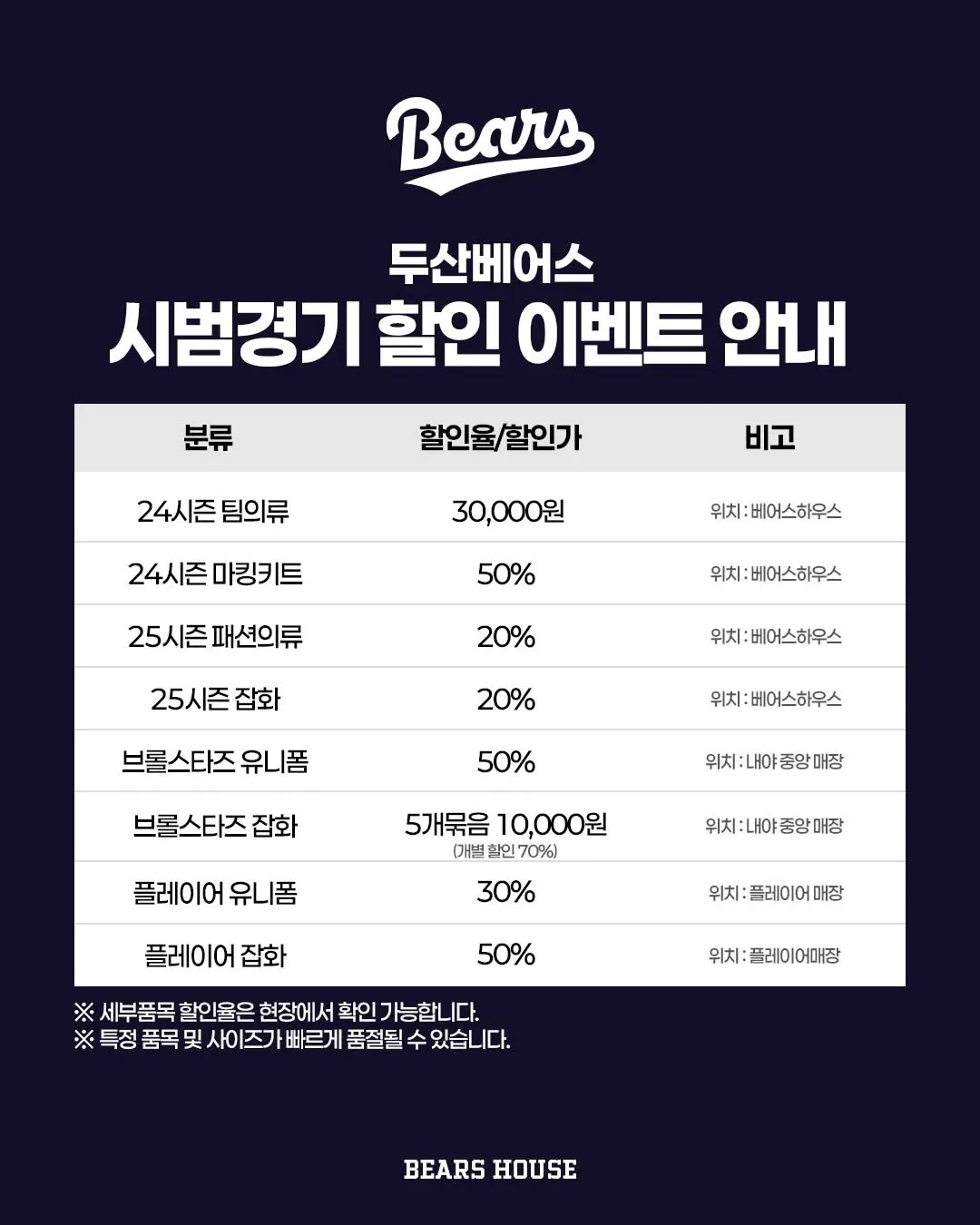 Doosan Bears, Exhibition Game, Discount Event, Bears House, KIA Series