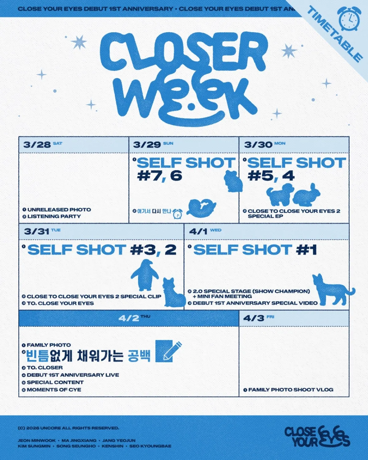 Close Your Eyes, Closer Week, comeback, ulang tahun debut ke-1, UNCORE