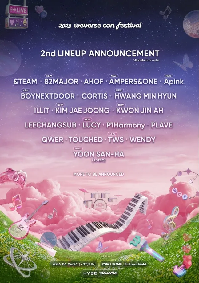 Weverse Con, Festival, Kim Jaejoong, Apink, BOYNEXTDOOR, Weverse Con Festival, Kwon Jin-ah, LUCY, AMPERS&ONE, Yoon San-ha, TWS, TWS, 82MAJOR, Hwang Min-hyun, lineup