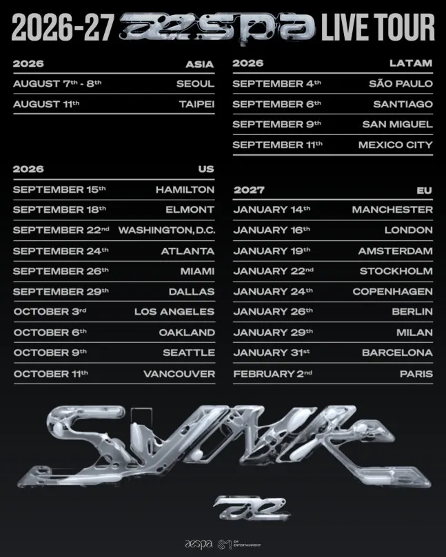 aespa, 世界巡演, 正规二辑, LEMONADE, 现场巡演, 首尔, 台湾, 美洲, 南美, 北南美