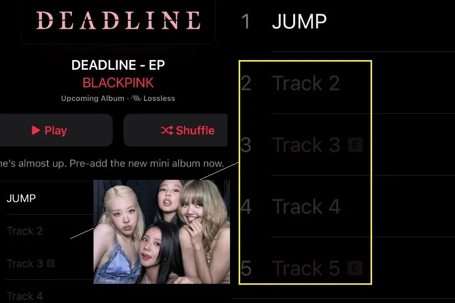 BLACKPINK新作『DEADLINE』、Explicit表示の曲も…意味深な「E」マーク
