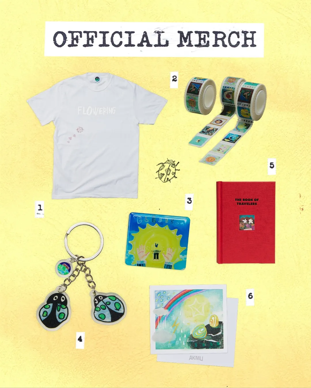 AKMU, MD, Merch, FLOWERING, AKMU, FLOWERING, Lee Chan-hyuk, Lee Su-hyun, Masking tape, T-shirt, Listening party